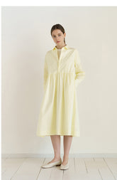 Crisp Collared Midi Shirt Dress with Gathered Waist